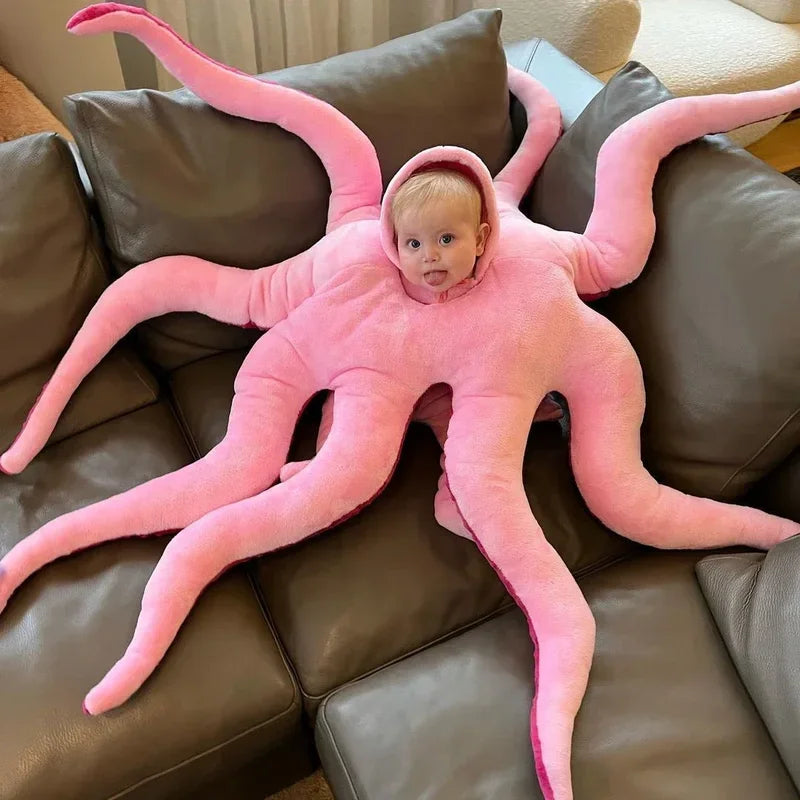 2024 NEW Octopus Cosplay for Newborn Baby Halloween Costumes Pink Cushion Christmas Pillow Romper