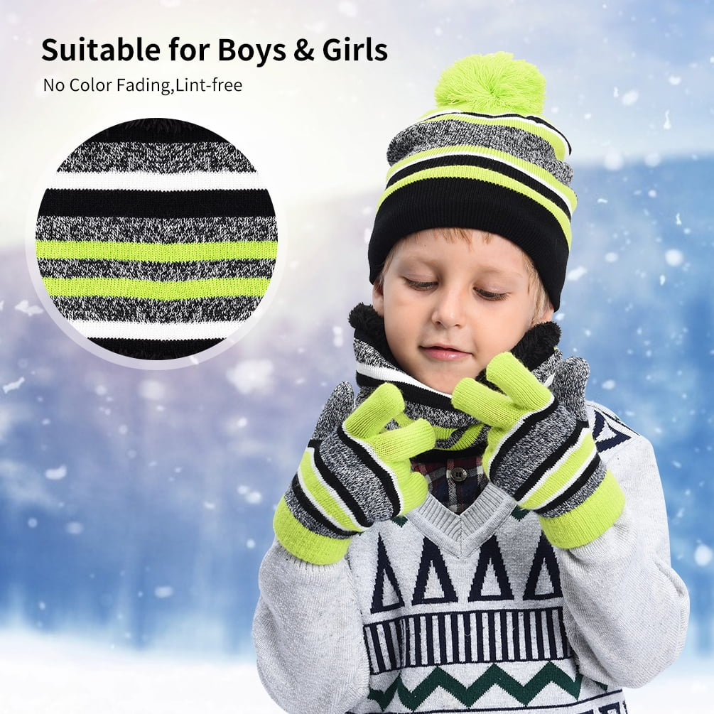 3 Pcs Boys Girls Beanie Hat and Glove Scarf Set, Kids Winter Hat Winter Scarf Winter Gloves Set Winter Warm Knitted Set with Fleece Lining for Autumn, Winter, Pink