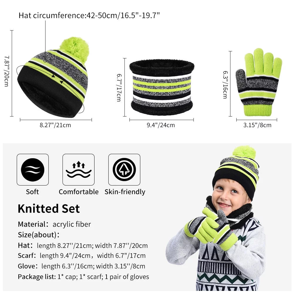 3 Pcs Boys Girls Beanie Hat and Glove Scarf Set, Kids Winter Hat Winter Scarf Winter Gloves Set Winter Warm Knitted Set with Fleece Lining for Autumn, Winter, Pink