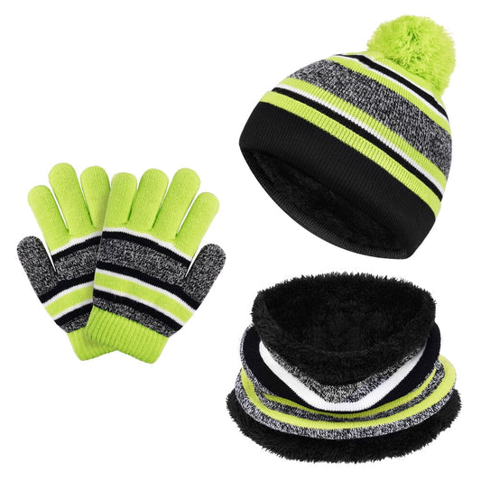 3 Pcs Boys Girls Beanie Hat and Glove Scarf Set, Kids Winter Hat Winter Scarf Winter Gloves Set Winter Warm Knitted Set with Fleece Lining for Autumn, Winter, Pink